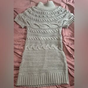 Kensie Gray Cable Knit Sweater Dress – Short Sleeve Turtleneck Size Small